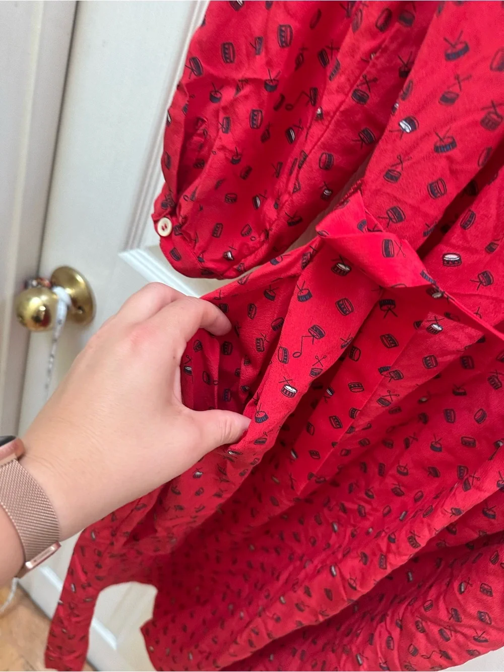 APC Vanessa Seward Red Shirt Dress Tie Belt silk drums s small